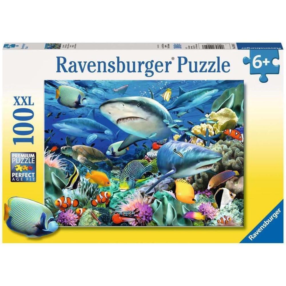 image:imageRavensburger Shark Reef 100 Piece XXL Jigsaw Puzzle for Kids Engaging Aquatic Themed Puzzle Durable Long Lasting Materials Educational and Fun Ideal for Ages 68