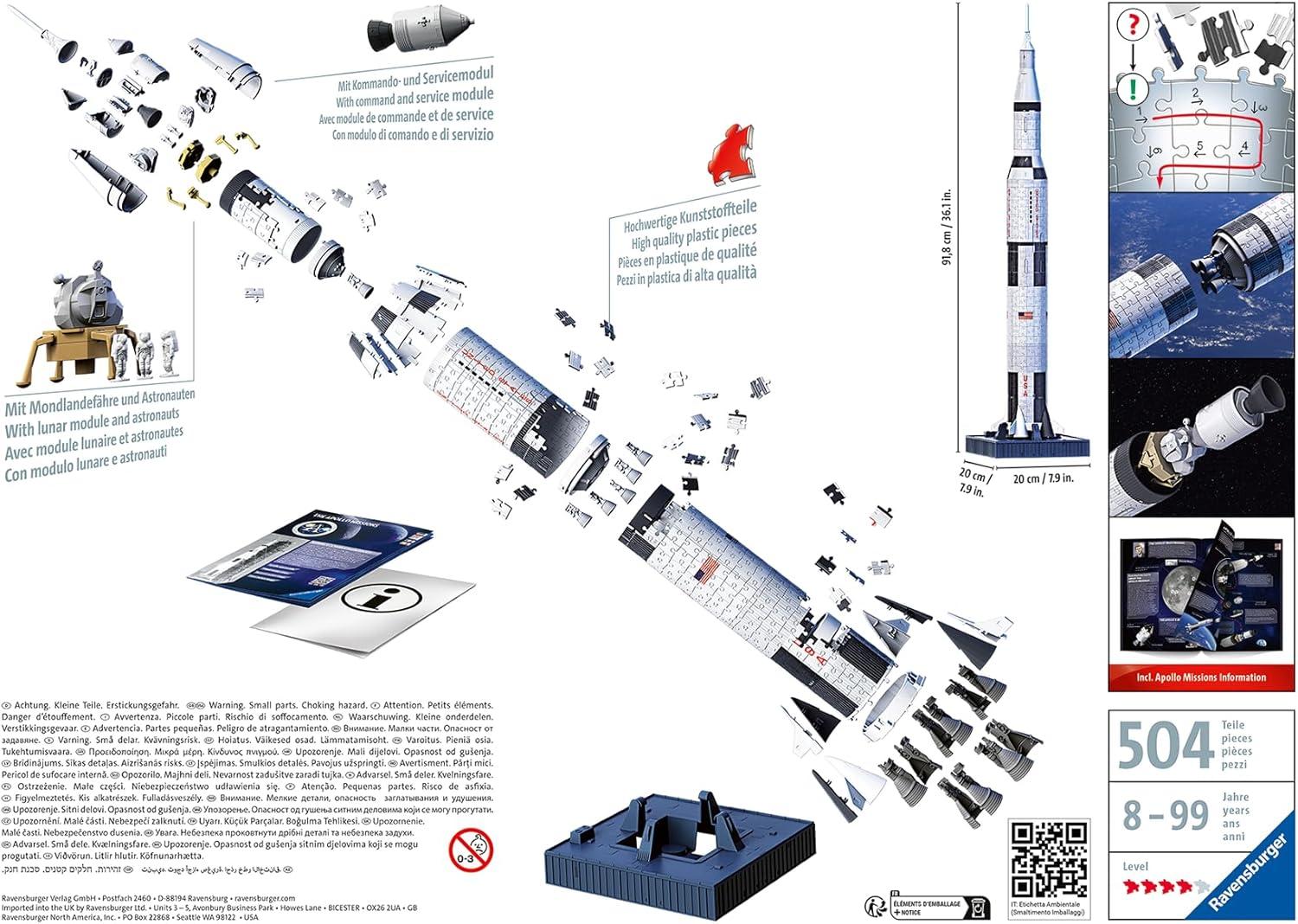image:imageRavensburger Apollo Saturn V Rocket Edition 3D Jigsaw Puzzle for Kids 440 Pieces Authentic Spacecraft Replica MESH Accredited
