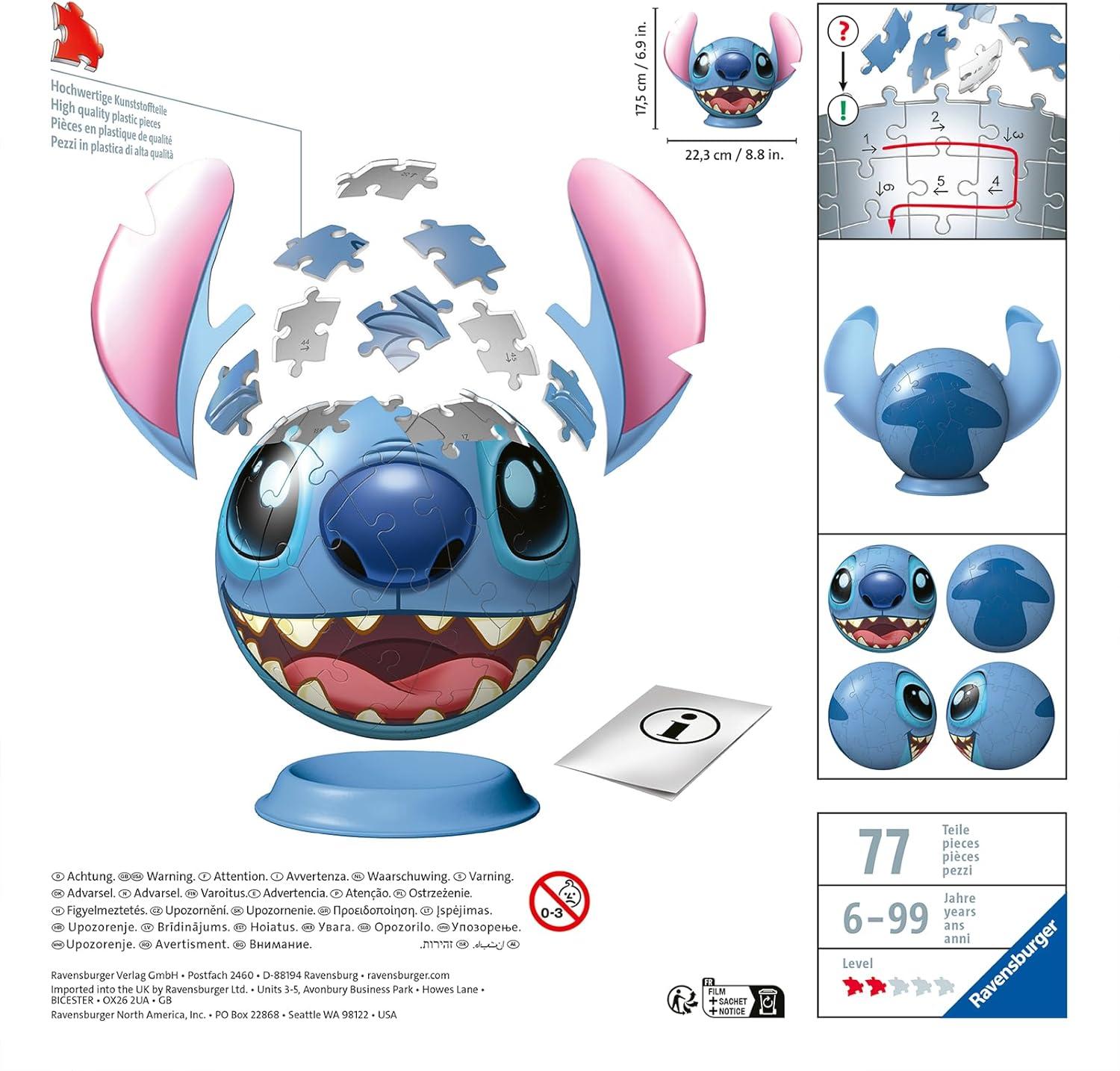 image:imageRavensburger PuzzleBall Disney Stitch 72 Pieces Jigsaw Puzzle for Kids Every Piece is Unique Pieces Fit Together Perfectly