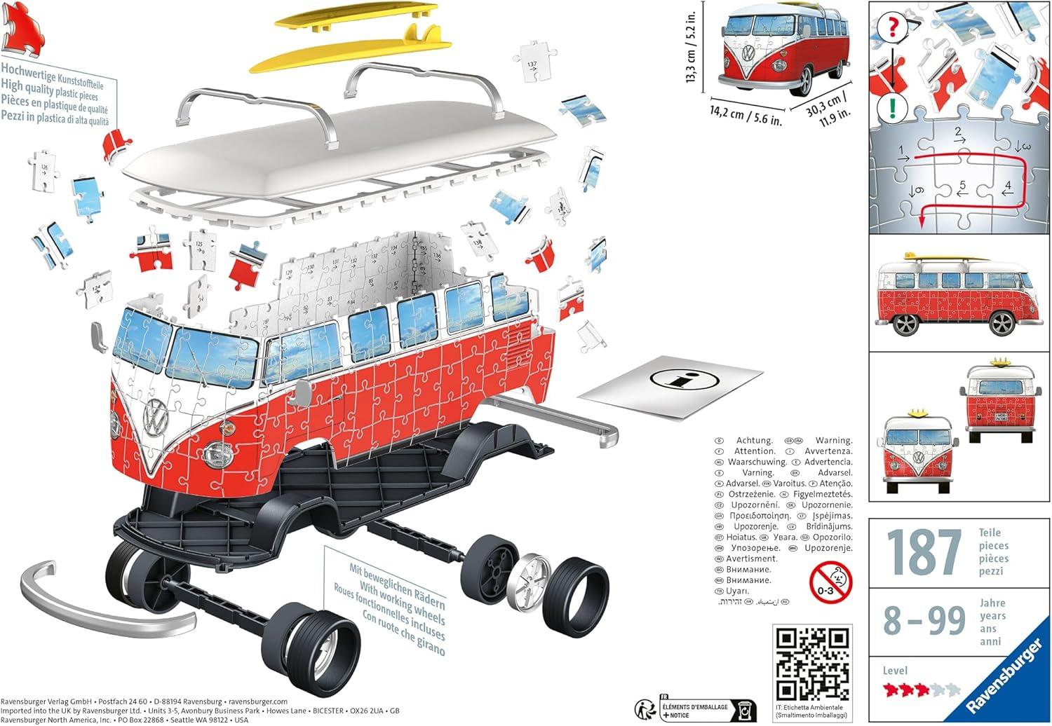 image:imageRavensburger Volkswagen T1 Campervan 3D Jigsaw Puzzle 162 Pieces Precision Fit with Easy Click Technology Engaging Toy for Kids amp Adults Durable Displayable Model