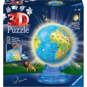 Ravensburger Children’s Globe Night Edition 3D Jigsaw Puzzle – 180 Piece Set | Features LED Light | Interactive and Educational Toy | Ideal for Kids and Adults | Model 11288