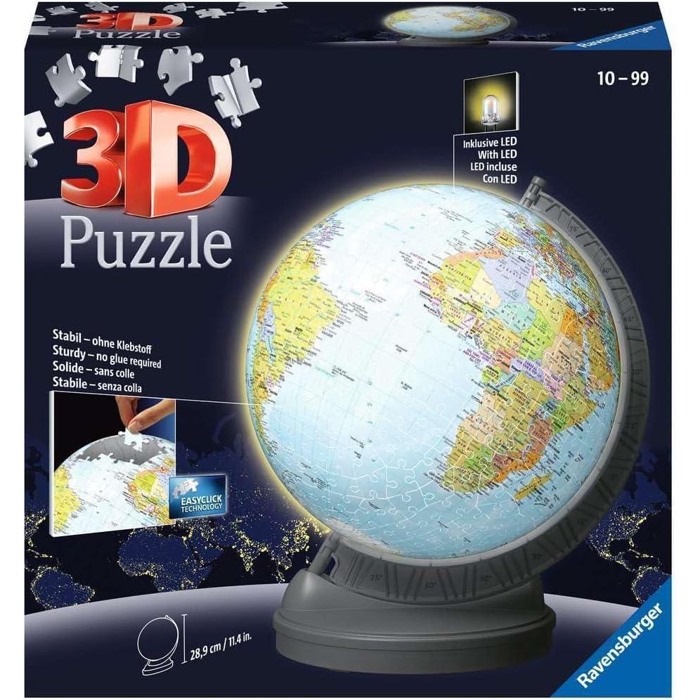 image:imageRavensburger PuzzleBall Globe with Light 540 Piece 3D Jigsaw Puzzle for Kids 11549 Easy Click Technology Means Pieces Fit Together Perfectly
