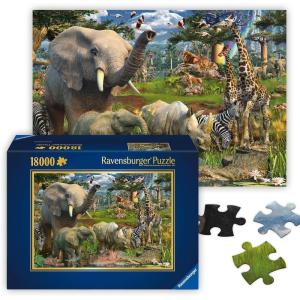 Ravensburger – at The Waterhole – Spectacular 18000 Piece Jigsaw Puzzle – Stunning African Plains Oasis with Elephants, Lions, and Flora – Premium Quality – Puzzles for Adults