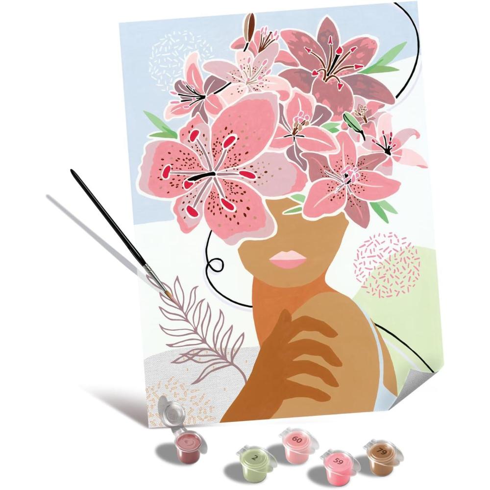 image:imageRavensburger Relax CreArt Flowers on My Mind Canvas Paint by Numbers Kit Perfect DIY Art Gift for Adults Stress Relief and Creative Hobby