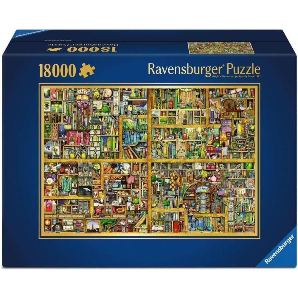 image:imageRavensburger Magical Bookcase Spectacular 18000 Piece Jigsaw Puzzle Stunning Vivid Image of a Wall of Books Amid Charming Curiosities Premium Quality Puzzles for Adults