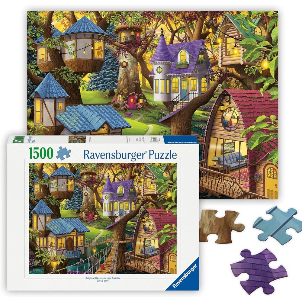 image:imageRavensburger Twilight in The Treetops 1500 Piece Jigsaw Puzzle Charming Victorian Houses in The Trees Vibrant Colors Frameable Premium Quality Puzzles for Adults