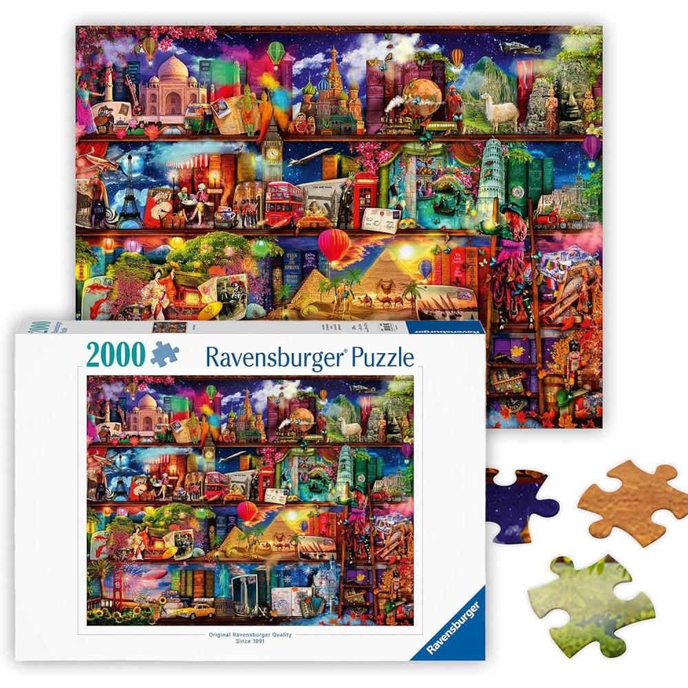 image:imageRavensburger World of Books 2000 Piece Jigsaw Puzzle Exciting Vision of The Worlds Exciting Destinations Beautiful Imagery Frameable Premium Quality Ideal Gift Puzzles for Adults
