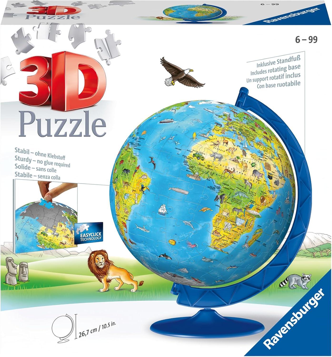 image:imageRavensburger Childrens World Globe 180 Piece 3D Jigsaw Puzzle Easy Click Technology Displayable Art Perfect for Kids and Adults 105 in Diameter
