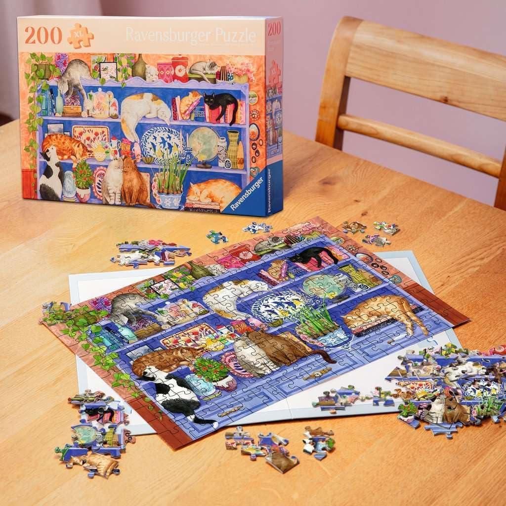 image:imageRavensburger Feel Well Cats on Shelf 200 Piece Jigsaw Puzzle Thicker Pieces Large Image Format and Included Stand Premium Quality Puzzle Made in Europe