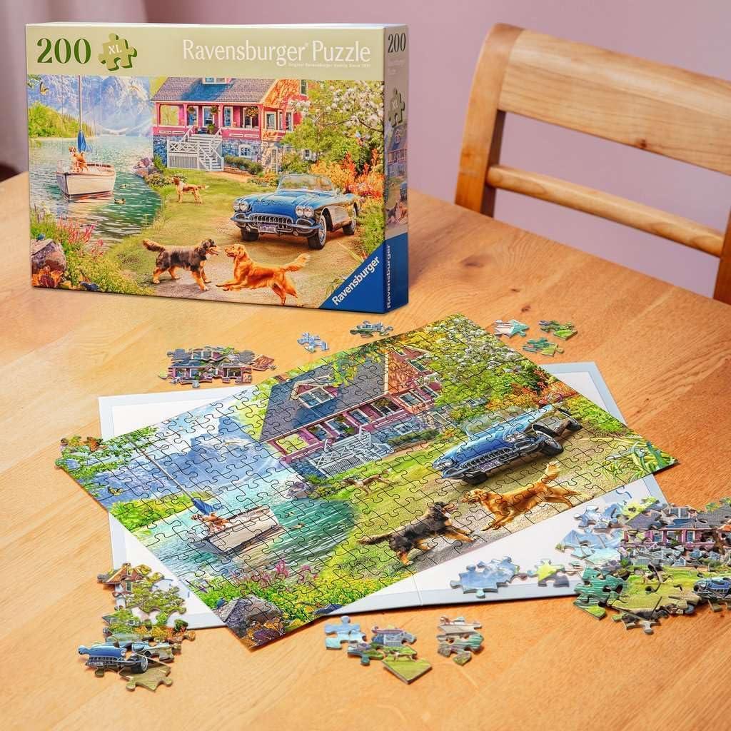 image:imageRavensburger Feel Well Summer Lake House 200 Piece Jigsaw Puzzle Thicker Pieces Large Image Format and Included Stand Premium Quality Puzzle Made in Europe