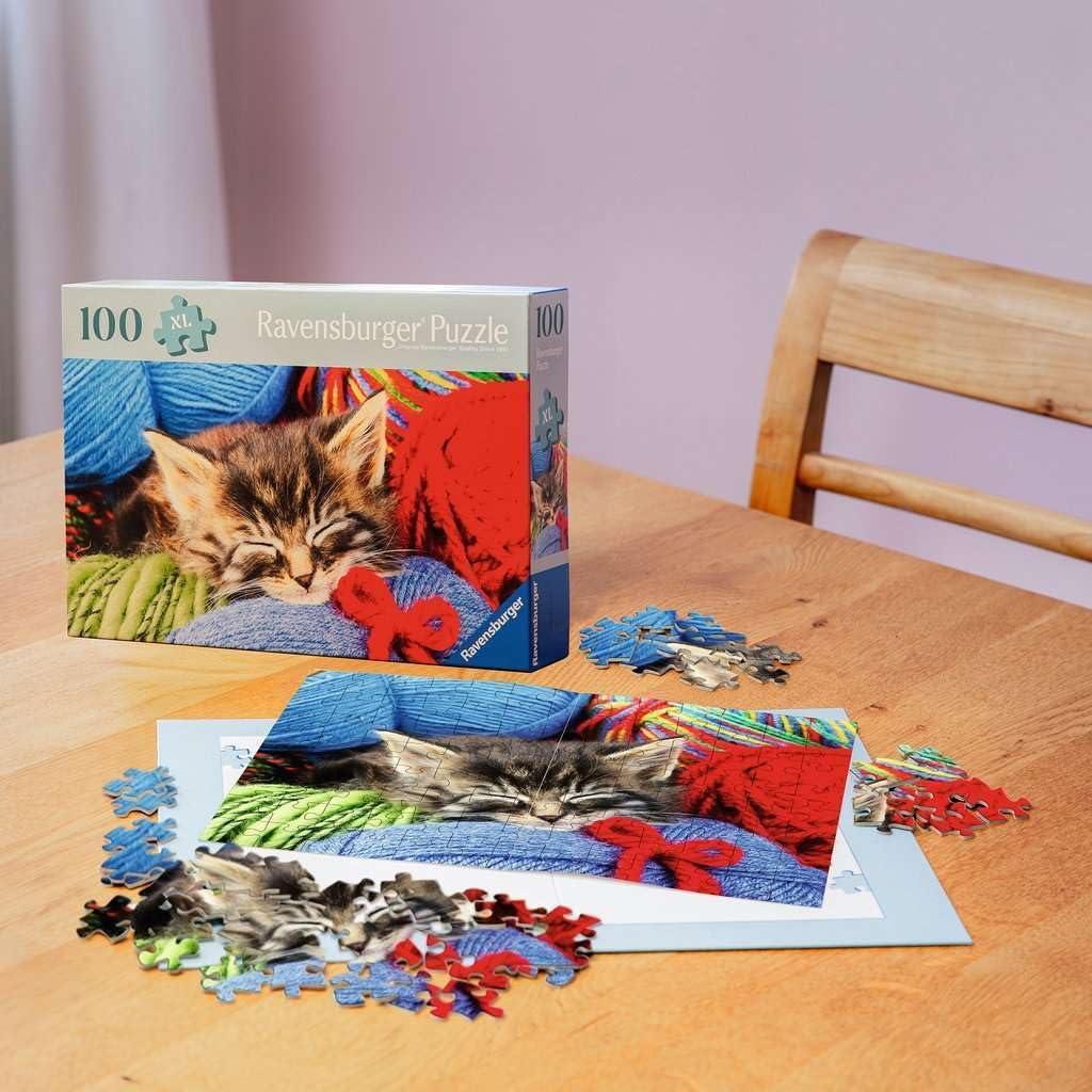 image:imageRavensburger Feel Well Wool Cat 100 Piece Jigsaw Puzzle Thicker Pieces Large Image Format and Included Stand Premium Quality Puzzle Made in Europe