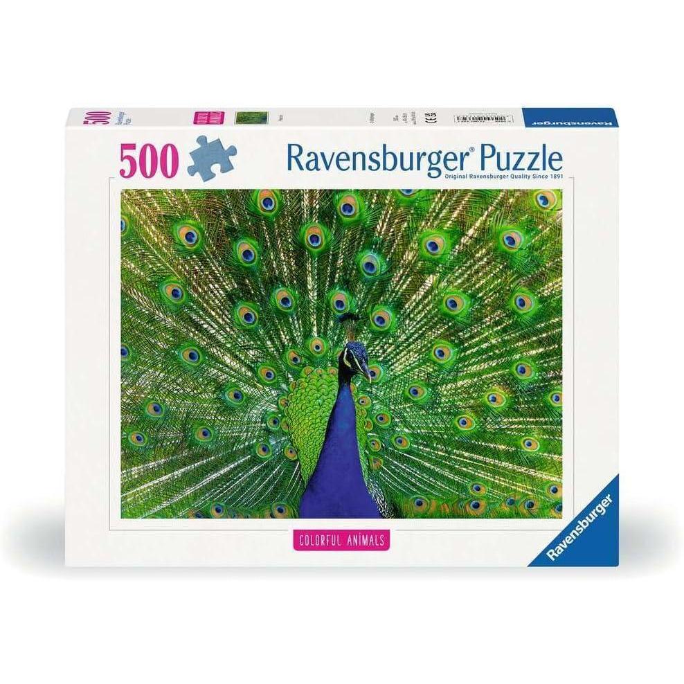 image:imageRavensburger Colorful Animals Peacock 500 Piece Jigsaw Puzzle A Brilliant Display of Feathers Captivating Art for Puzzle Lovers FSCCertified