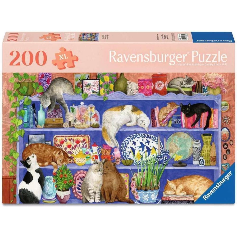 image:imageRavensburger Feel Well Cats on Shelf 200 Piece Jigsaw Puzzle Thicker Pieces Large Image Format and Included Stand Premium Quality Puzzle Made in Europe
