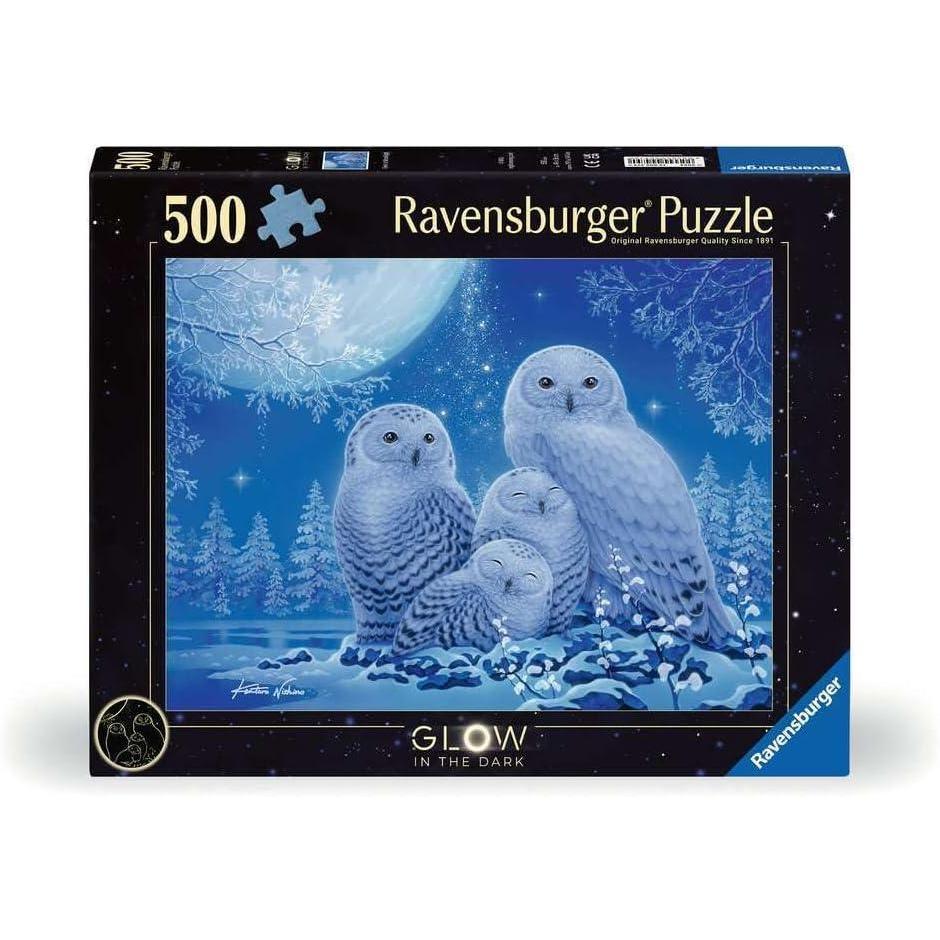 image:imageRavensburger Owls in The Moonlight 500 Piece GlowinTheDark Jigsaw Puzzle Mysterious Nocturnal Beauty Softclick Technology