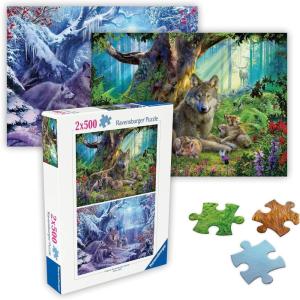 Ravensburger – Wolves – 2 x 500 Piece Jigsaw Puzzle – #1 Graceful Wolf Family at Rest – #2 Vivid Colors of Wolf Pack in Winter – Ideal Gift – Frameable Art – Screen-Free Fun – Puzzles for Adults(New design)
