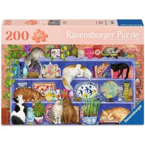 Ravensburger Feel Well – Cats on Shelf – 200 Piece Jigsaw Puzzle | Thicker Pieces, Large Image Format, and Included Stand | Premium Quality Puzzle Made in Europe