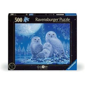 Ravensburger Owls in The Moonlight – 500 Piece Glow-in-The-Dark Jigsaw Puzzle | Mysterious Nocturnal Beauty | Softclick Technology
