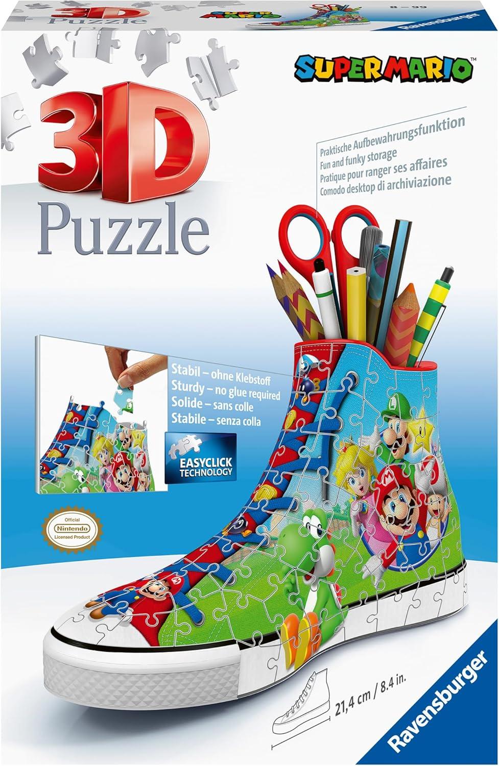 image:imageRavensburger Super Mario Sneaker 3D Jigsaw Puzzle Build a FullSize Sneaker with Classic Mario Artwork 108 Sturdy Plastic Pieces Premium Quality Display or Use as Storage