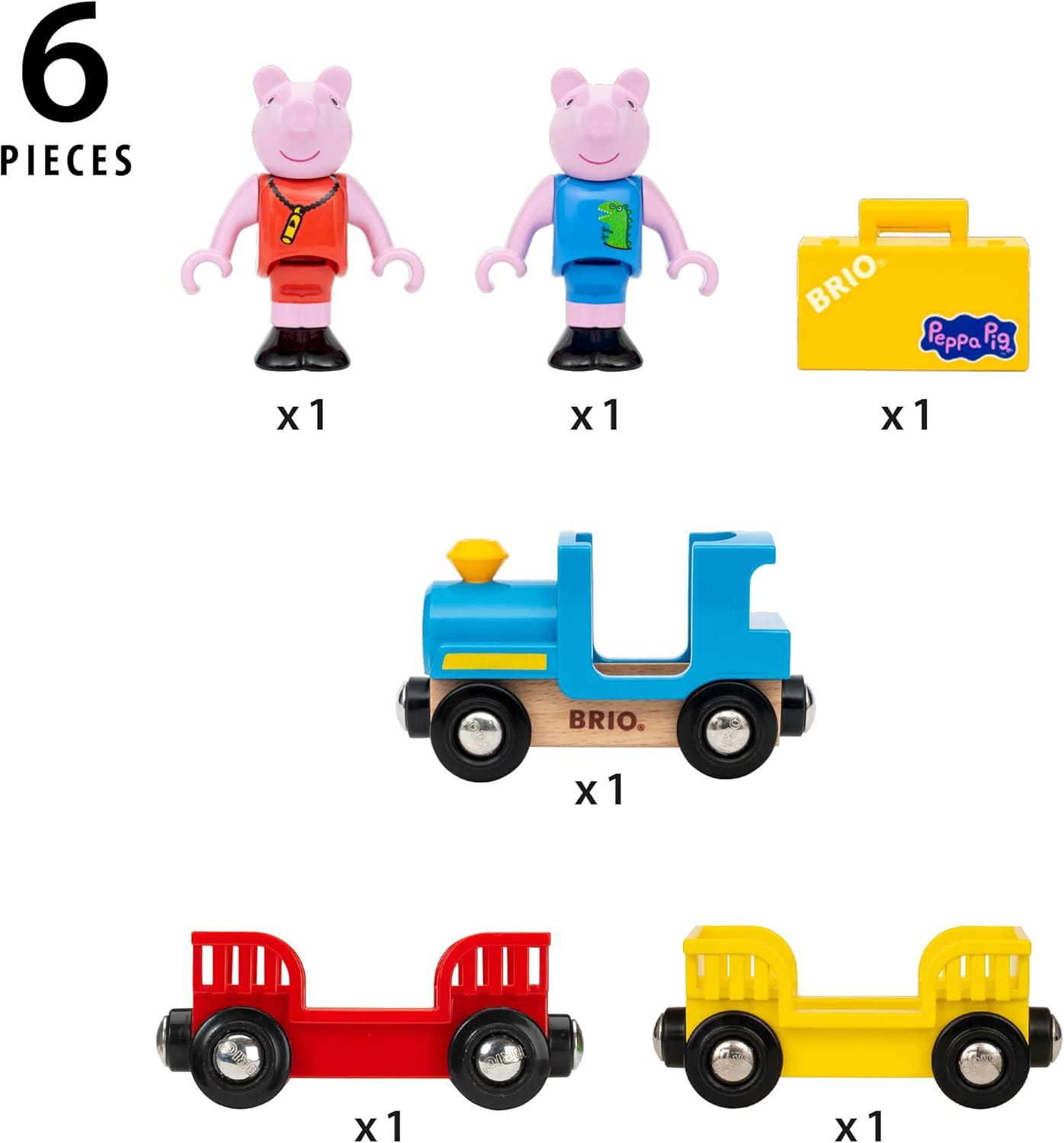 image:imageBRIO World Peppa Pig Train 6Piece Wooden Toy Train Playset with Peppa amp George Figures Works with All World Railway Sets FSCCertified Imaginative Play for Kids Ages 3 amp Up