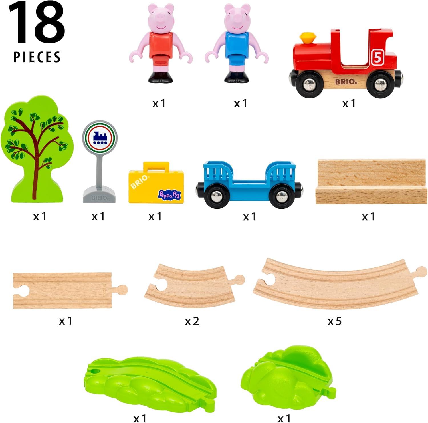 image:imageBRIO World Peppa Pig Train Set 18Piece FSCCertified Wooden Railway Set Includes Peppa and George Figures Works with All BRIO Train Sets Ages 3