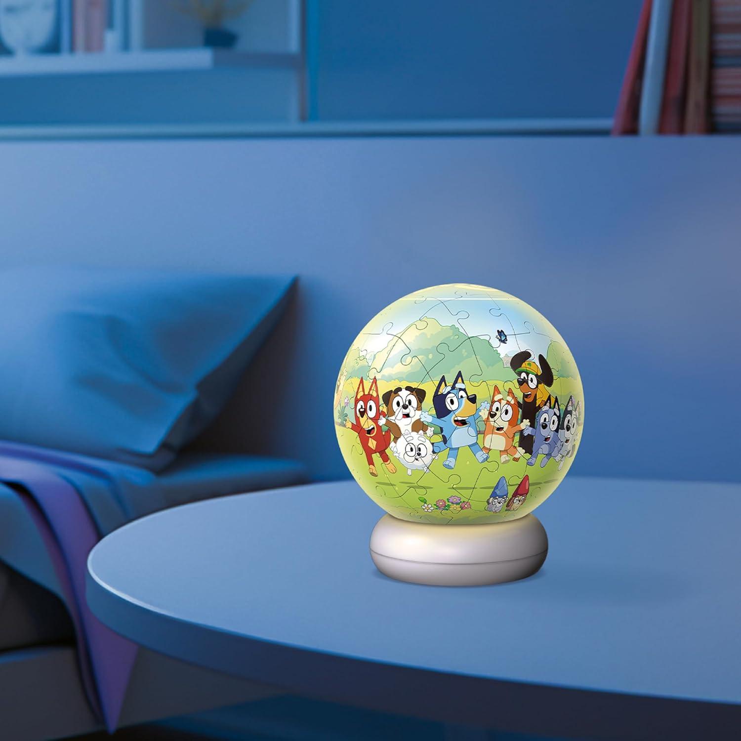 image:imageRavensburger Bluey Nightlight Puzzle Ball 72 Piece 3D Jigsaw Puzzle Fun Bluey Design with LED LightUp Base Decorative Kids Room Accent Premium Quality Ideal Gift Children Age 6