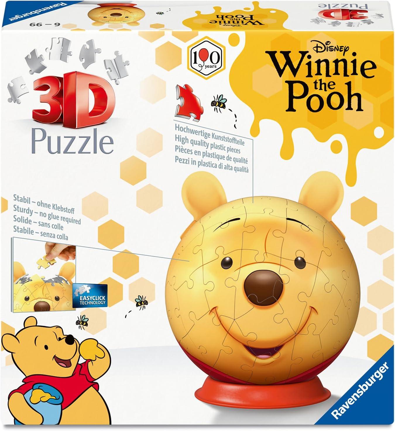 image:imageRavensburger Winnie The Pooh 72 Piece 3D Puzzle Ball Adorable Hundred Acre Wood Design with Character Ears Bright Nostalgic Artwork Premium Quality Ideal Gift Children Age 6