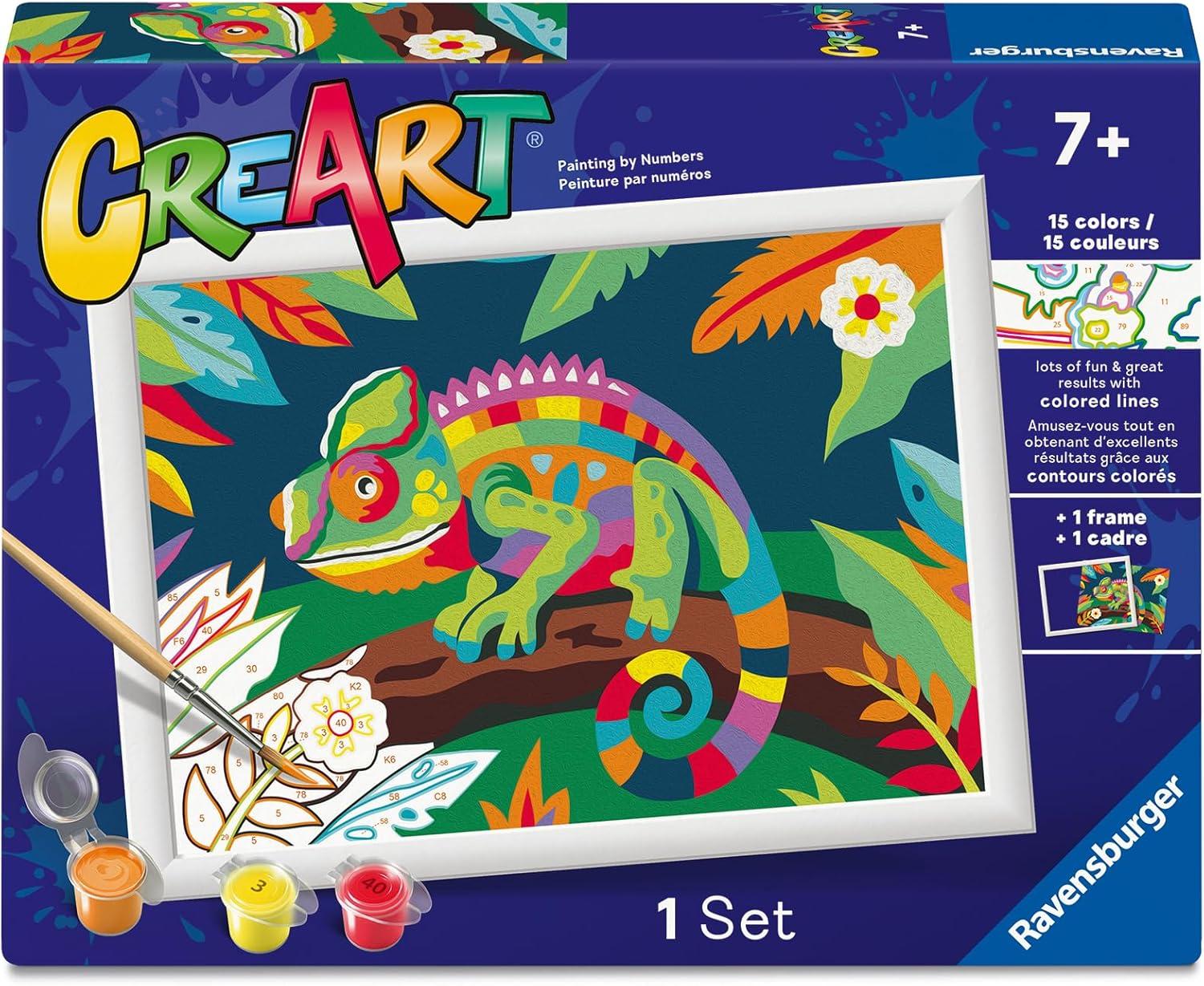 image:imageRavensburger CreArt Colorful Chameleon PaintbyNumber Kit Complete Set with Brushes amp 15 WaterBased Paints ColorCoded Outlines Ages 9