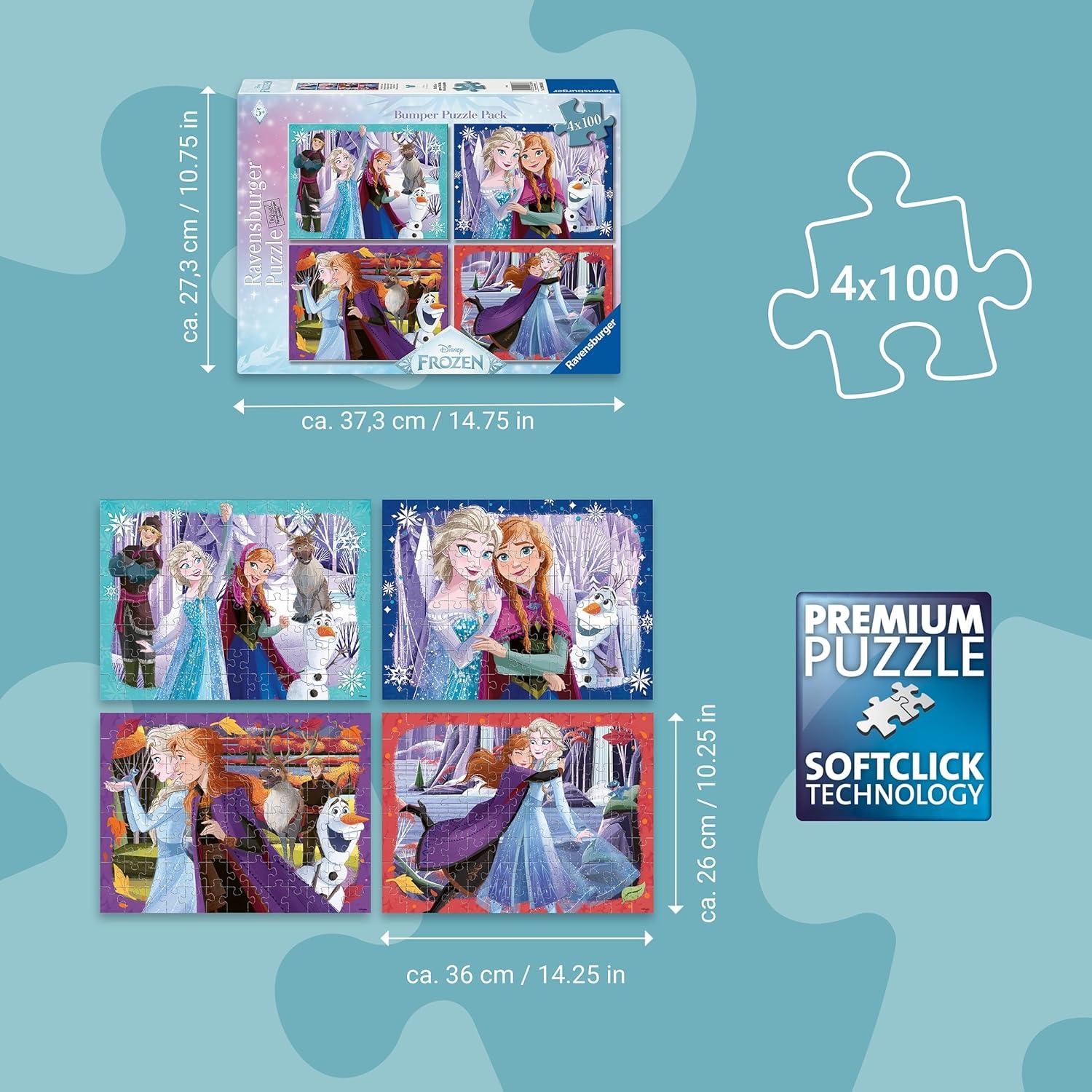 image:imageRavensburger Disney Frozen 4x100 Piece Bumper Puzzle Pack for Kids 5