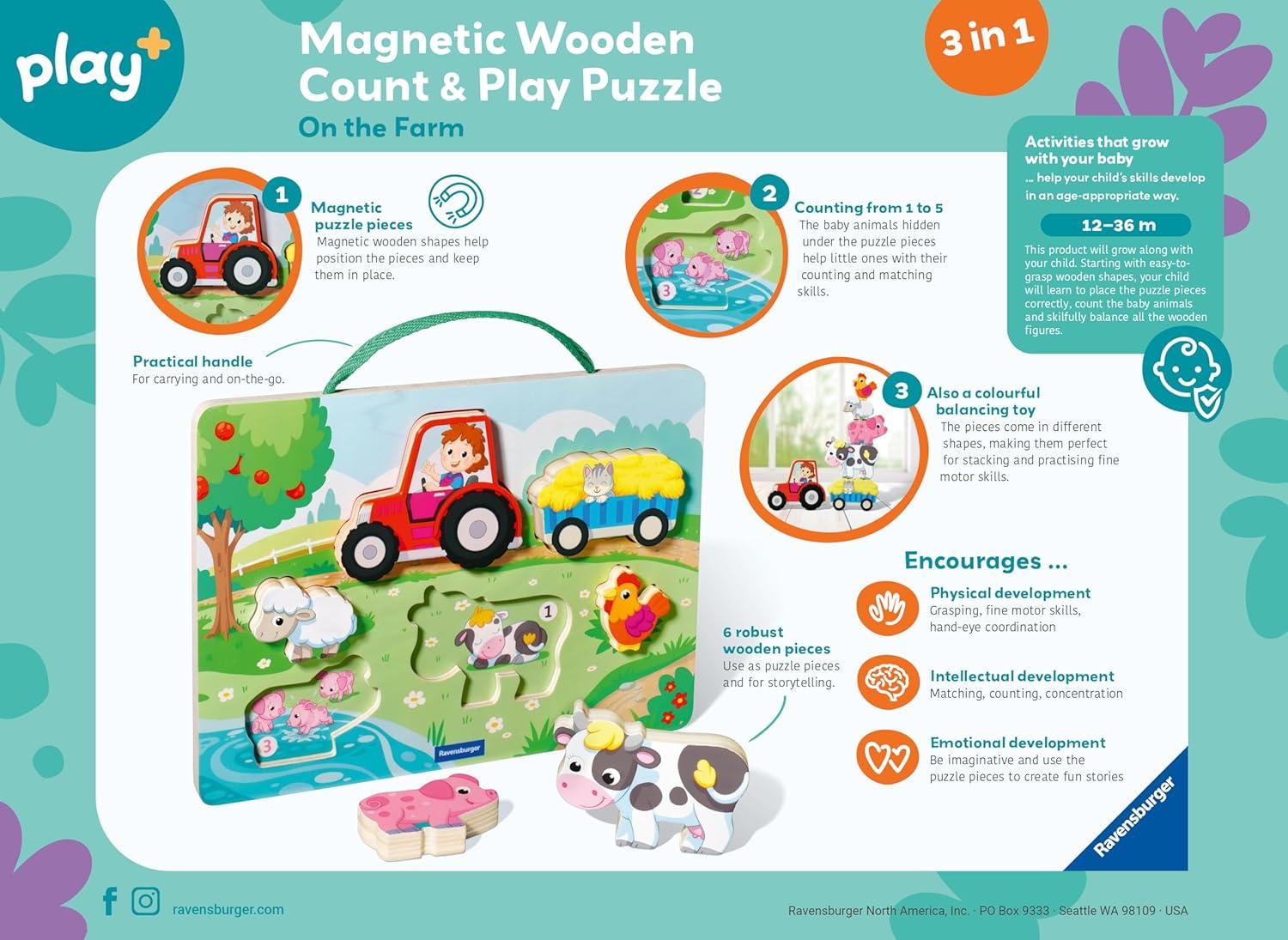 image:imageRavensburger Play Magnetic Wooden Count and Play Puzzle On The Farm Number Matching Early Learning Toy for Toddlers