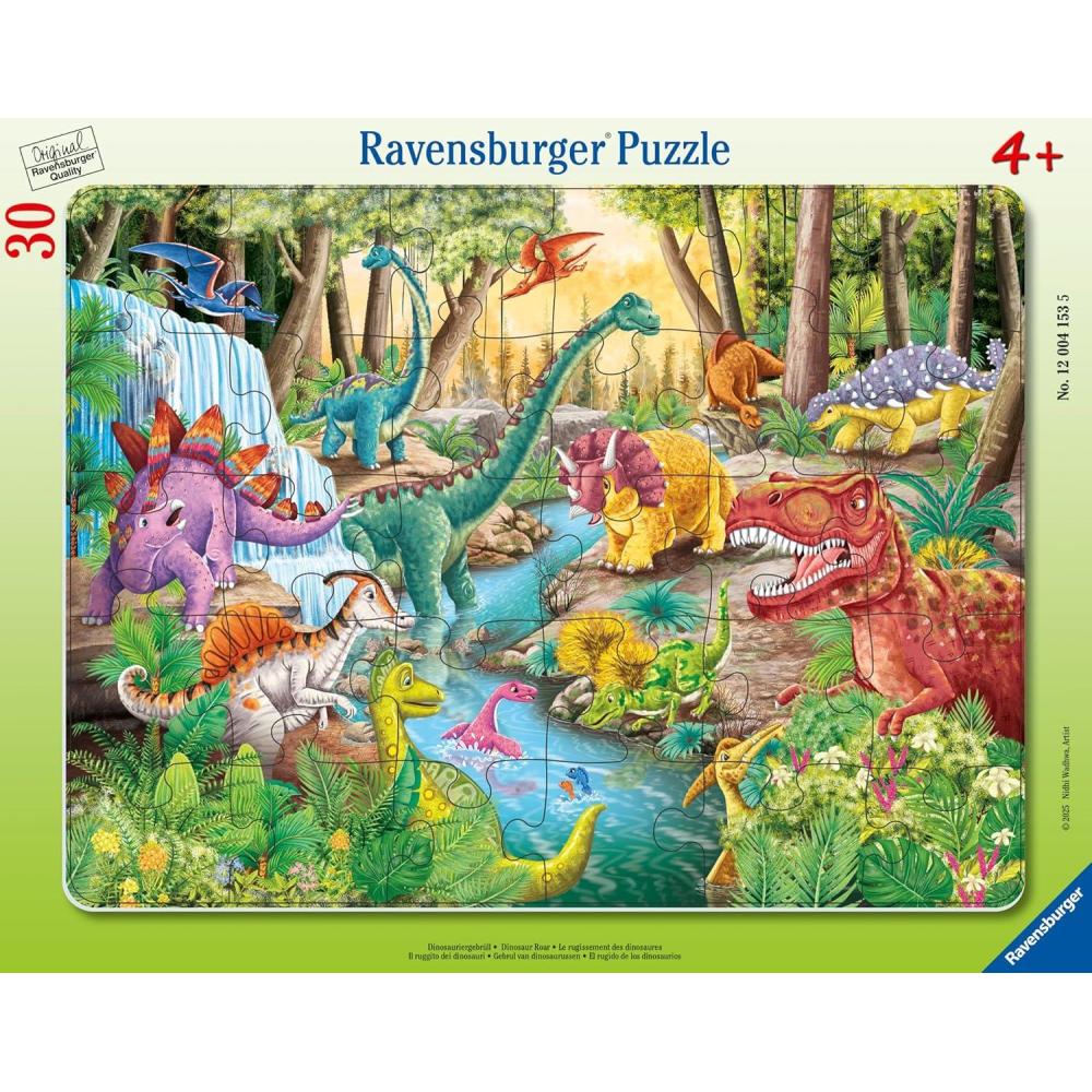 image:imageRavensburger Dinosaur Roar 24 Piece Frame Jigsaw Puzzle Friendly Dino Characters in a Bright Prehistoric Landscape Easy Pieces for Little Hands ScreenFree Fun Children Age 4