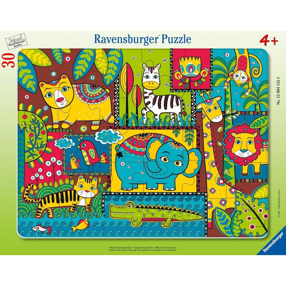 image:imageRavensburger Jungle Animal Jumble 30 Piece Frame Jigsaw Puzzle Colorful Jungle Friends in a Playful Scene EasyFit Pieces for Young Solvers ScreenFree Fun Children Age 4