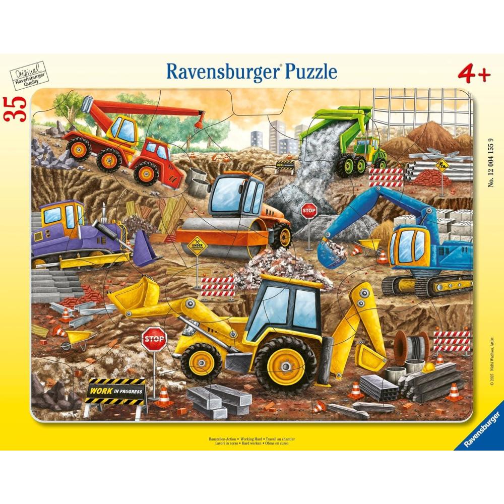 image:imageRavensburger  Working Hard  35 Piece Frame Jigsaw Puzzle  Exciting Construction Site with Trucks and Diggers  Larger Pieces for Young Builders  ScreenFree Fun  Children Age 4