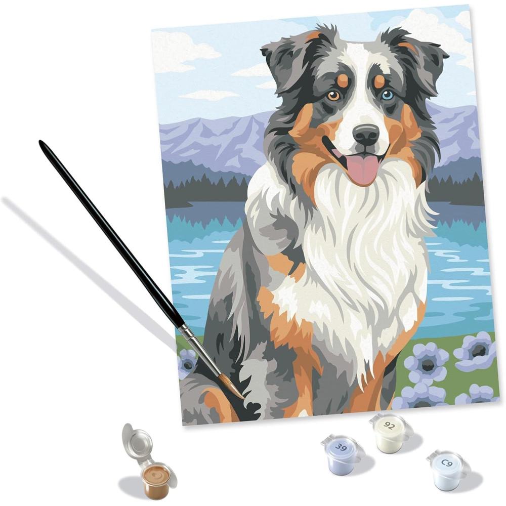 image:imageRavensburger CreArt Australian Shepherd PaintbyNumber Kit for Adults  Complete Premium Set with 20 Acrylic Paints Brushes amp Gloss Varnish  Relaxing Creative Hobby  Ages 12