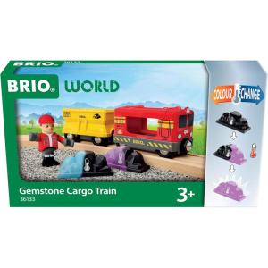 BRIO World Gemstone Cargo Train – 5-Piece Wooden Cargo Train with Color-Changing Gem Loads – Interactive Toy Train Playset – Works with All World Railway Sets – Kids Ages 3 & Up
