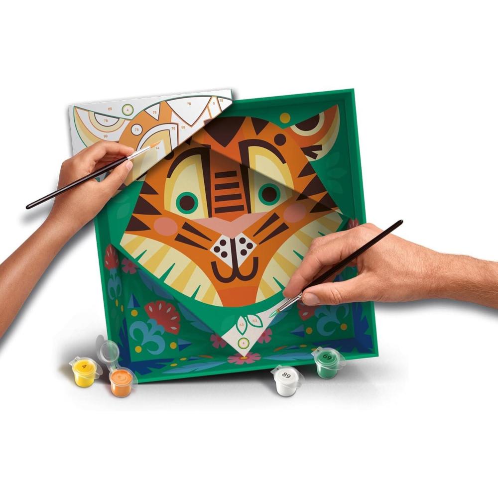 image:imageRavensburger CreArt Do It Together Tiger PaintbyNumber Kit 3Panel Complete Set with Brushes amp ColorCoded Outlines for Ages 7