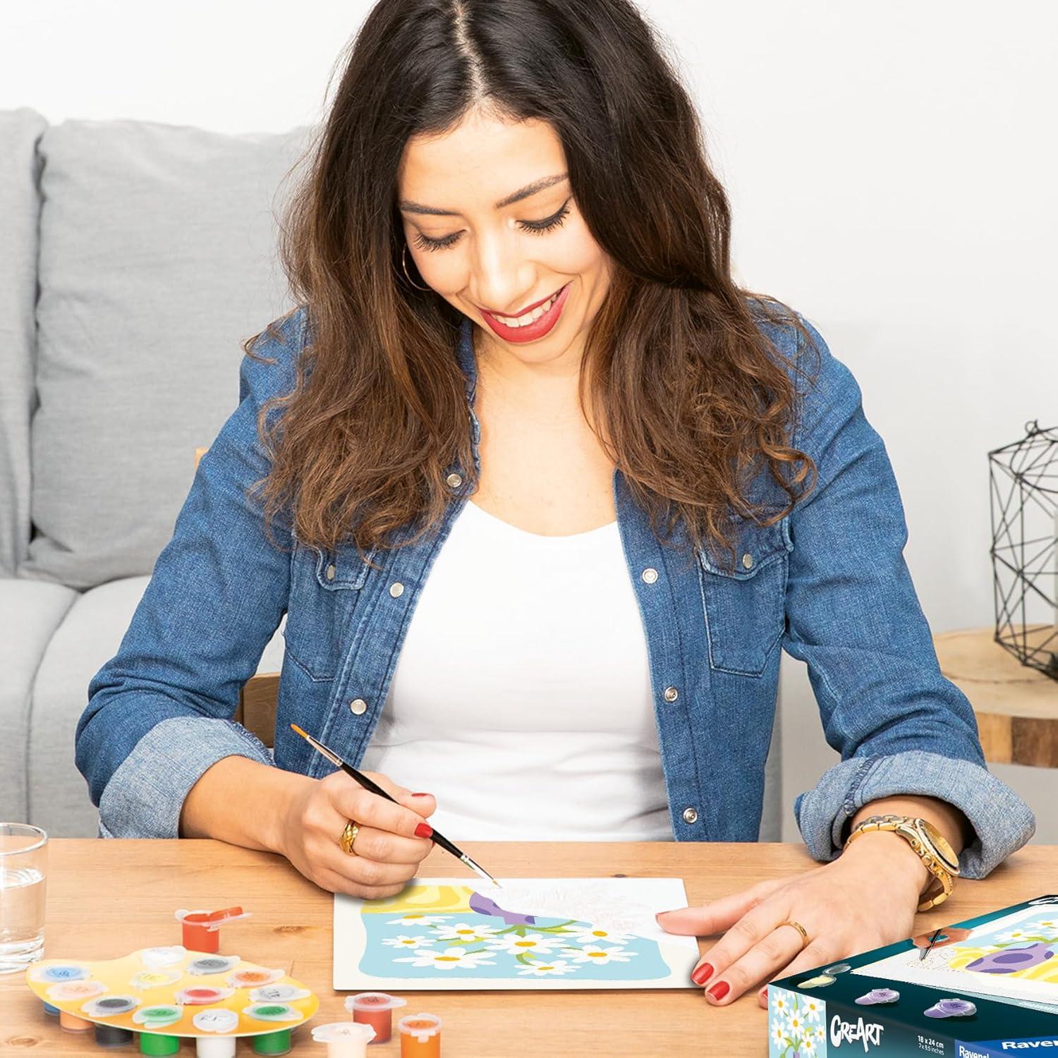 image:imageRavensburger CreArt Daisies PaintbyNumber Kit for Adults Complete Premium Set with 10 Acrylic Paints Brushes amp Gloss Varnish Relaxing Creative Hobby Ages 12