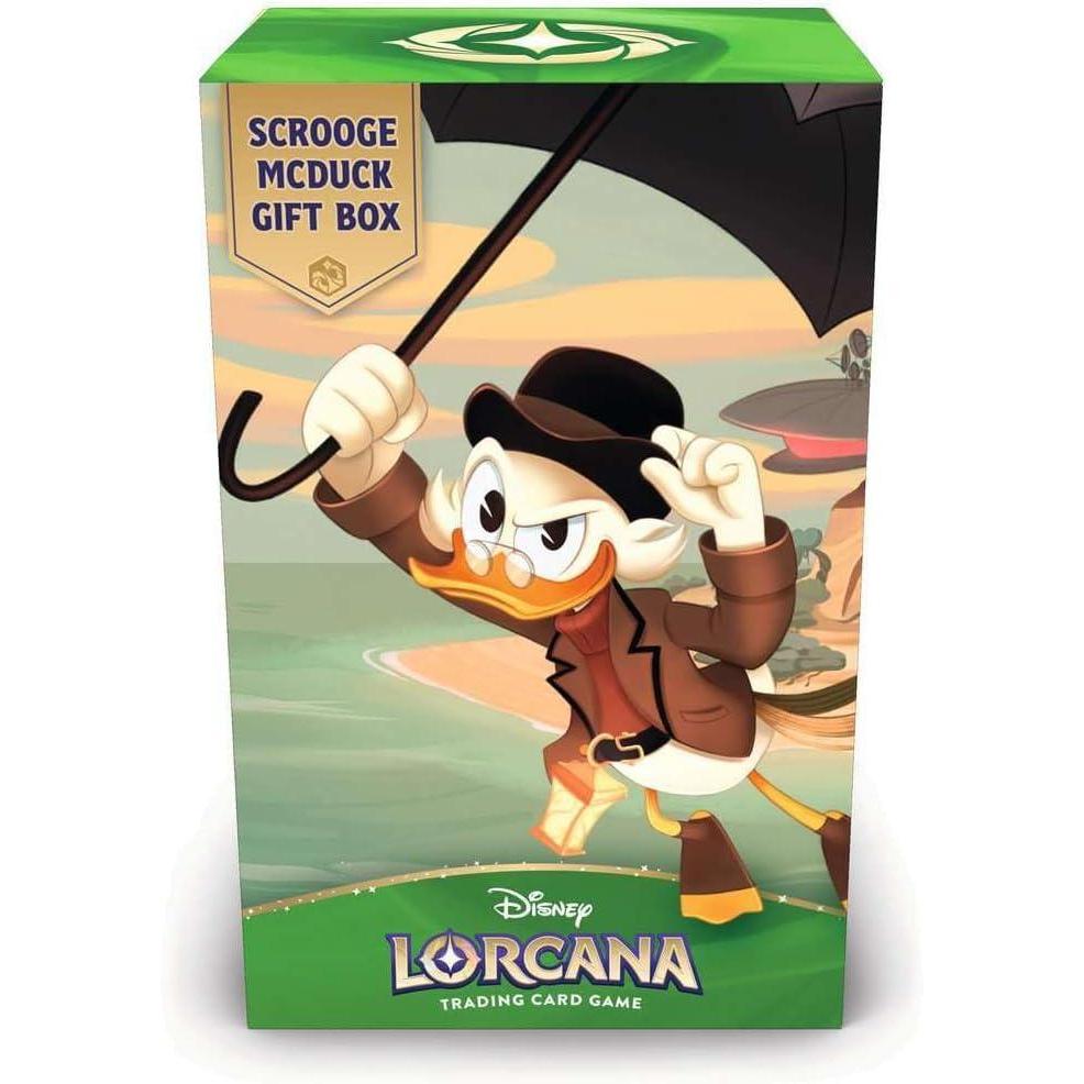 image:imageRavensburger Disney Lorcana TCG Scrooge McDuck Gift Box Glimmer Foil Promo Card 5 Assorted Booster Packs Storage Box and Dividers Trading Card Game amp Disney Collectible Ages 8